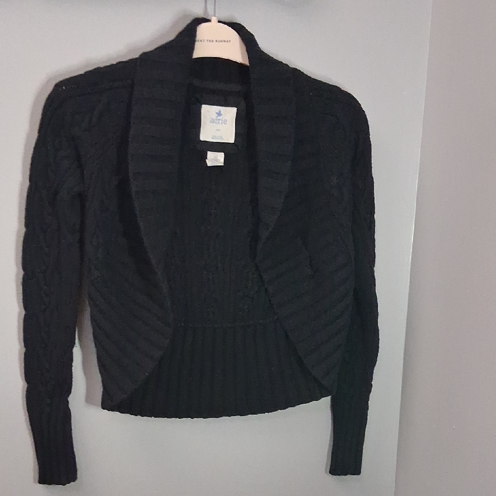 Aerie Chunky Knit Black Open Front Cardigan Size S/P